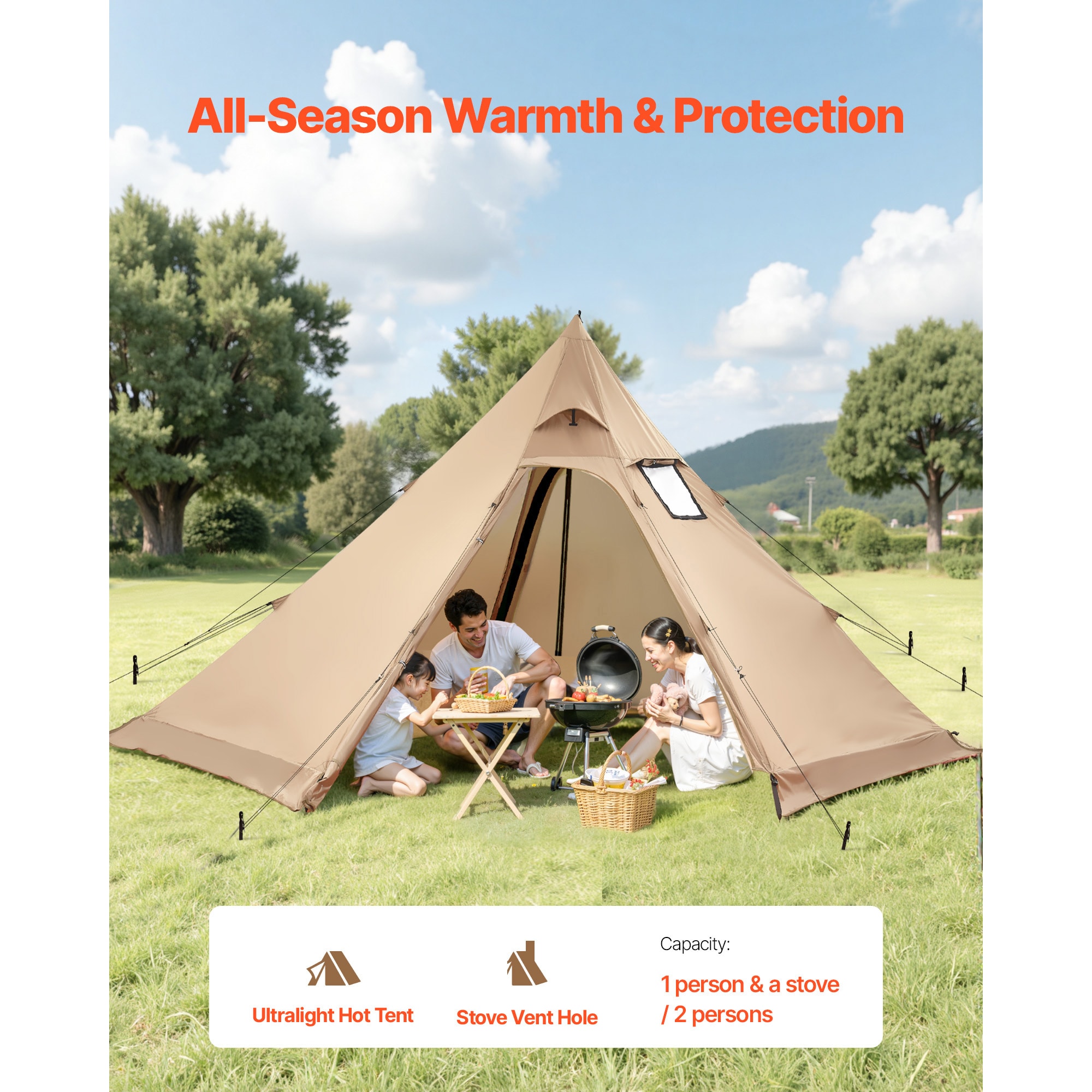Winter Tipi Camping Tent For 4-6 Persons With Stove Jack Waterproof_voghion.com